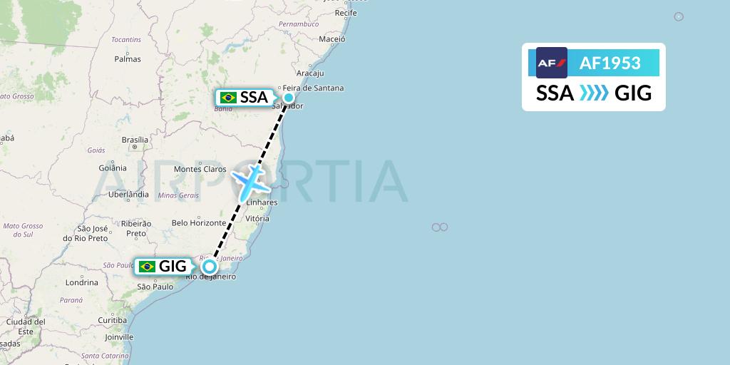 AF1953 Air France Flight Map: Salvador to Rio de Janeiro