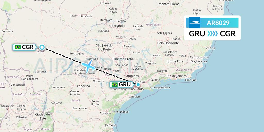 AR8029 Aerolineas Argentinas Flight Map: Sao Paulo to Campo Grande
