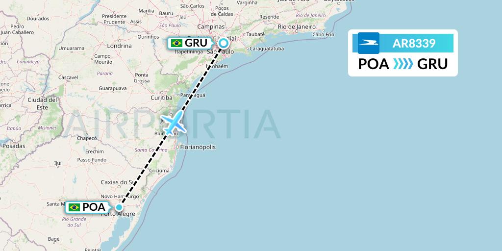 AR8339 Aerolineas Argentinas Flight Map: Porto Alegre to Sao Paulo