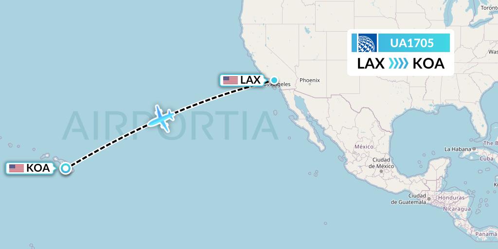 UA1705 United Airlines Flight Map: Los Angeles to Kailua-Kona
