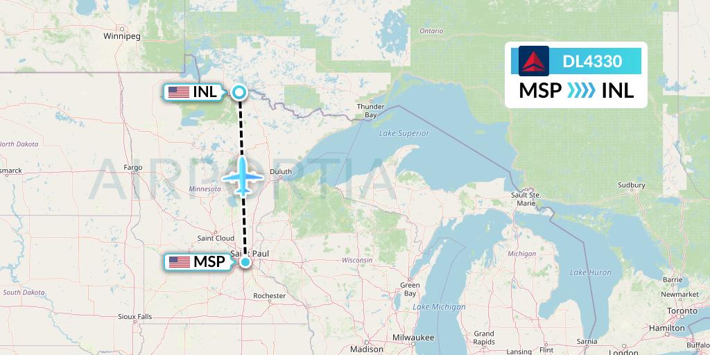 DL4330 Delta Air Lines Flight Map: Minneapolis to International Falls