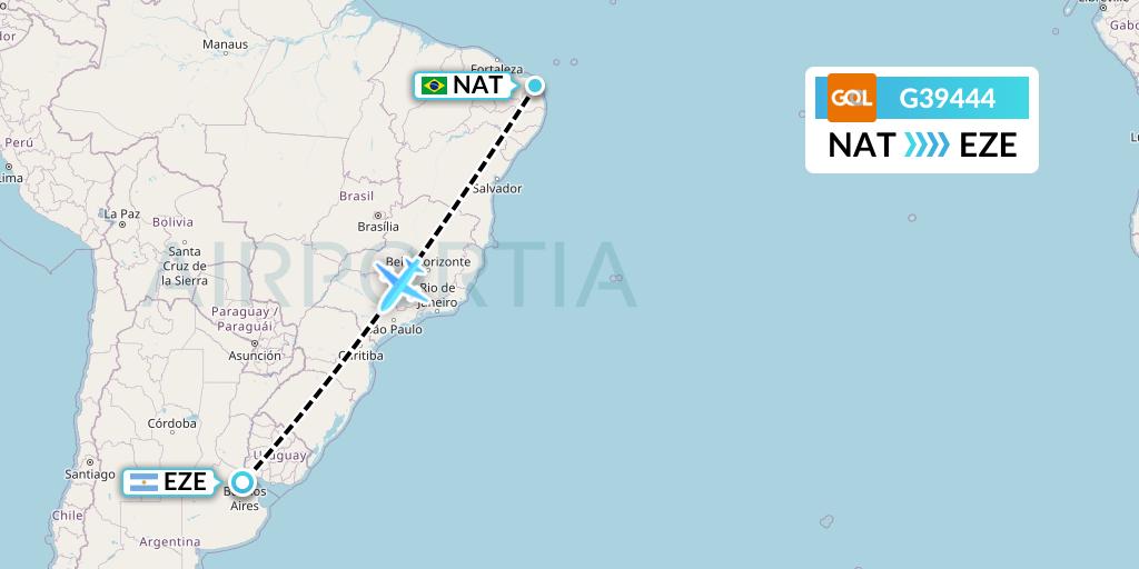 G39444 GOL Transportes Aeros Flight Map: Natal to Buenos Aires