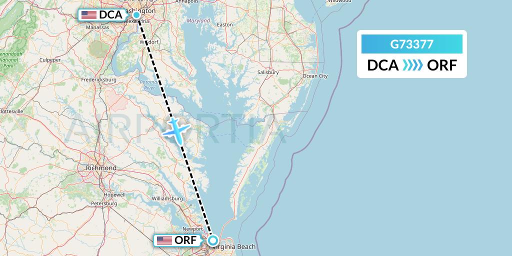 G73377 GoJet Flight Map: Washington to Norfolk