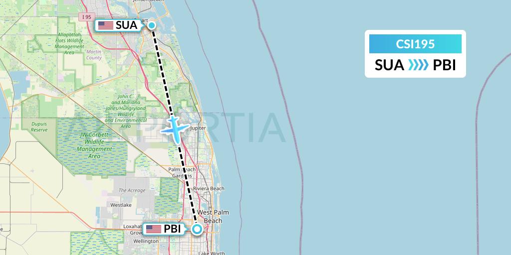 CSI195 Csi Aviation Flight Map: Stuart to West Palm Beach