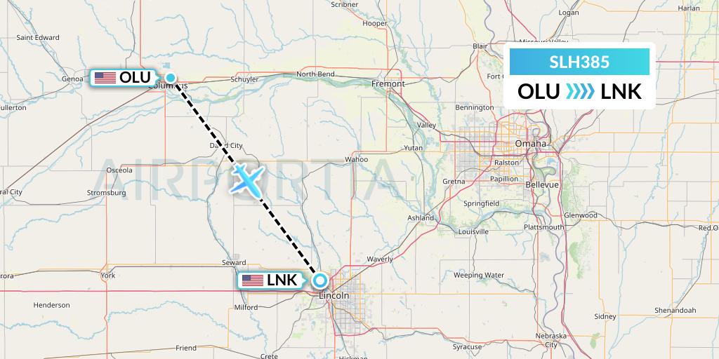SLH385 Silverhawk Aviation Flight Map: Columbus to Lincoln