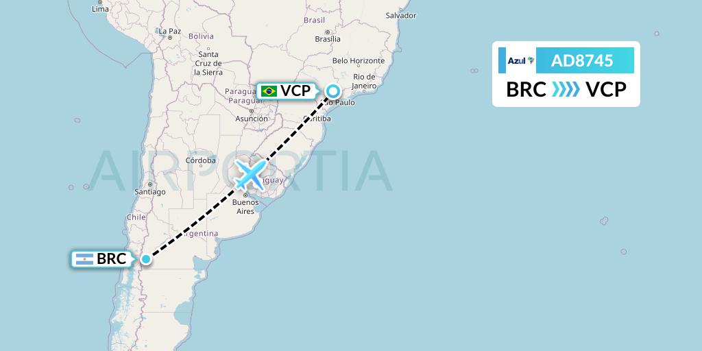 AD8745 Azul Brazilian Airlines Flight Map: San Carlos de Bariloche to Campinas