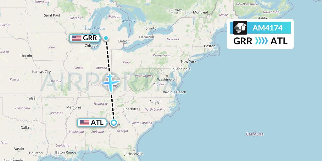 AM4174 Aeromexico Flight Map: Grand Rapids to Atlanta