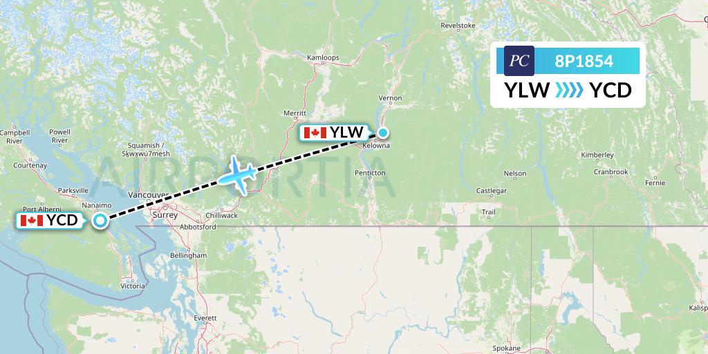 8P1854 Pacific Coastal Airlines Flight Map: Kelowna to Nanaimo