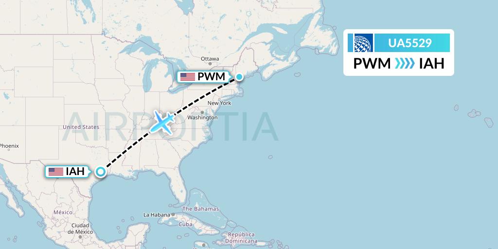UA5529 United Airlines Flight Map: Portland to Houston