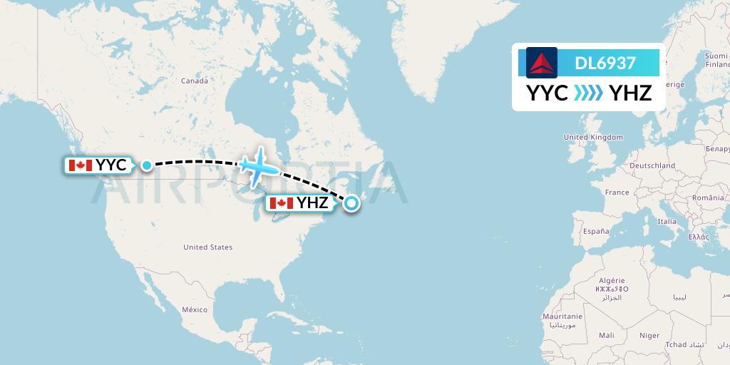 DL6937 Delta Air Lines Flight Map: Calgary to Halifax