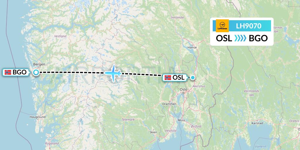 LH9070 Lufthansa Flight Map: Oslo to Bergen