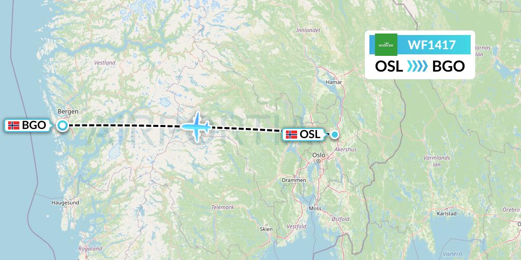 WF1417 Wideroe Flight Map: Oslo to Bergen