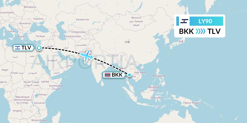 LY90 El Al Flight Map: Bangkok to Tel Aviv