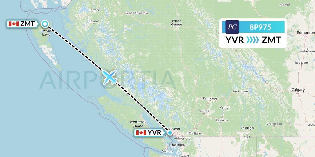 8P975 Pacific Coastal Airlines Flight Map: Vancouver to Masset