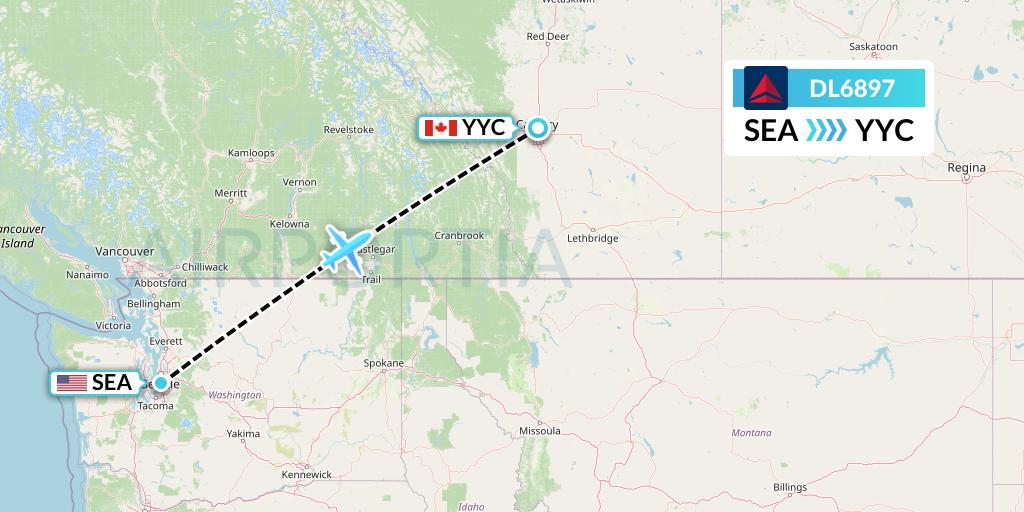 DL6897 Delta Air Lines Flight Map: Seattle to Calgary