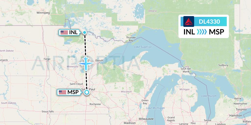 DL4330 Delta Air Lines Flight Map: International Falls to Minneapolis
