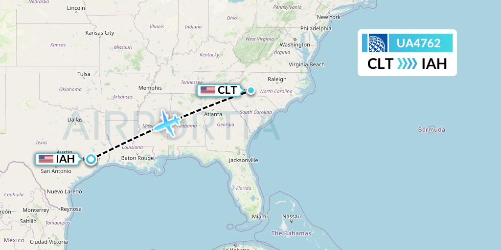 UA4762 United Airlines Flight Map: Charlotte to Houston