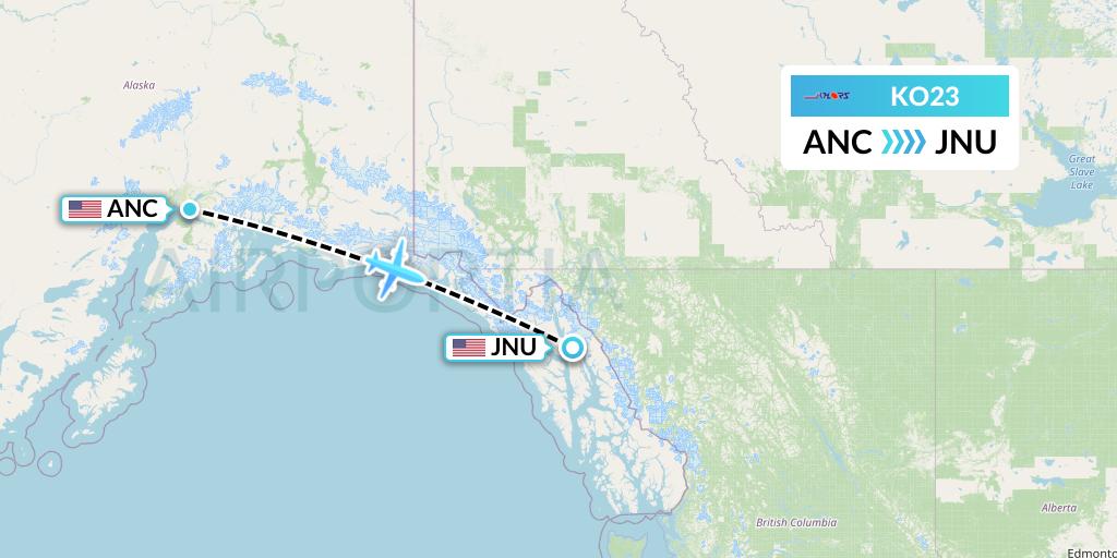 KO23 Komiaviatrans Flight Map: Anchorage to Juneau
