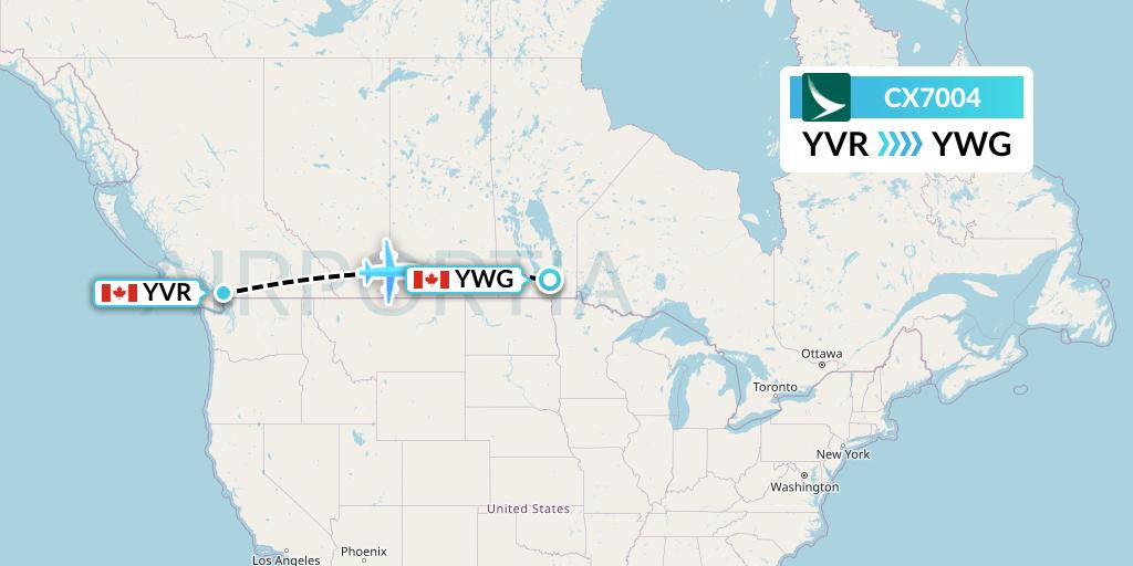 CX7004 Cathay Pacific Flight Map: Vancouver to Winnipeg
