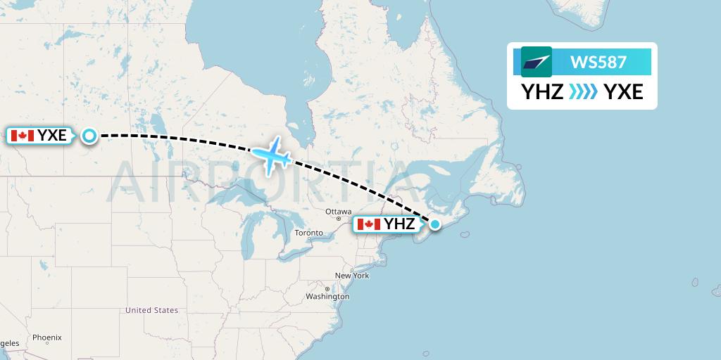 WS587 WestJet Flight Map: Halifax to Saskatoon