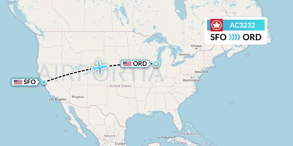 AC3232 Air Canada Flight Map: San Francisco to Chicago