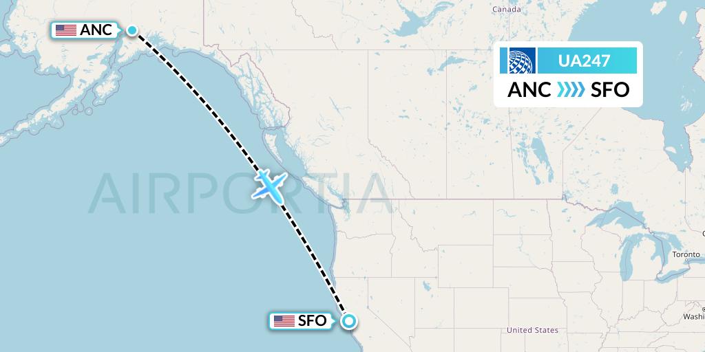 UA247 United Airlines Flight Map: Anchorage to San Francisco