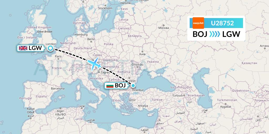 U28752 EasyJet Flight Map: Burgas to London