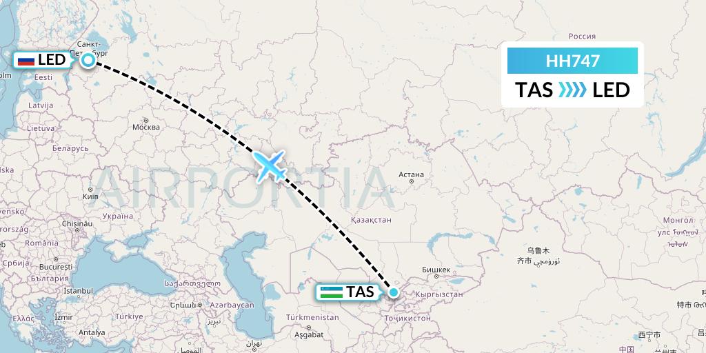 HH747 Qanot Sharq Flight Map: Tashkent to St. Petersburg