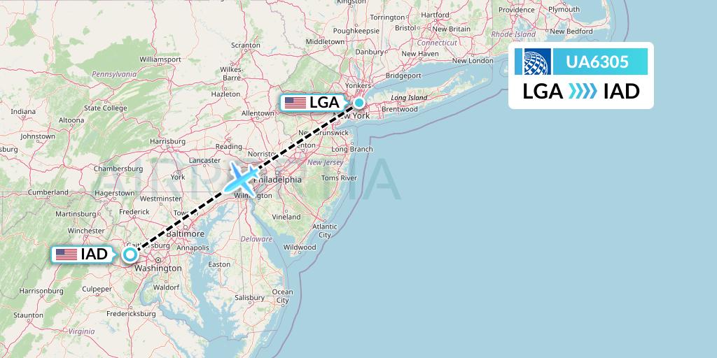 UA6305 United Airlines Flight Map: New York to Washington