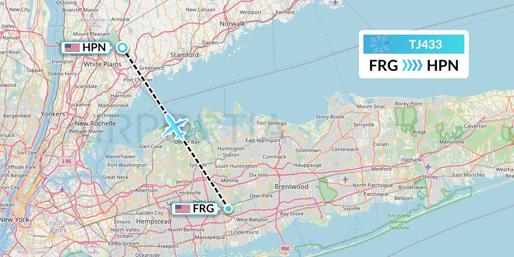 TJ433 Tradewind Aviation Flight Map: Farmingdale to White Plains
