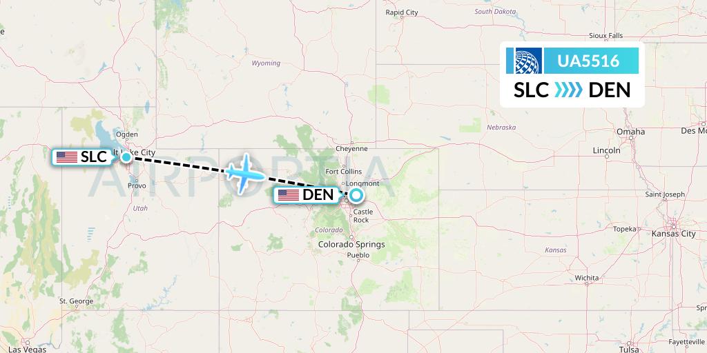 UA5516 United Airlines Flight Map: Salt Lake City to Denver