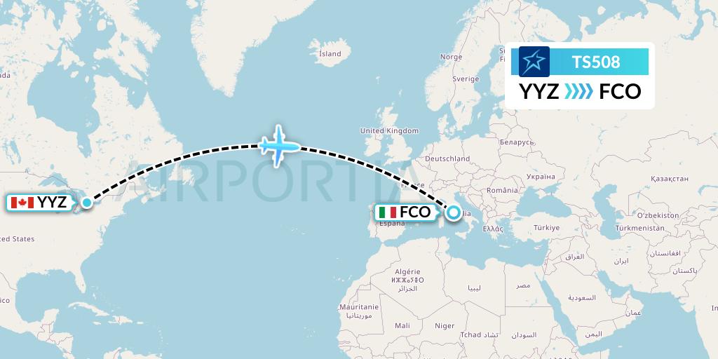 TS508 Air Transat Flight Map: Toronto to Rome