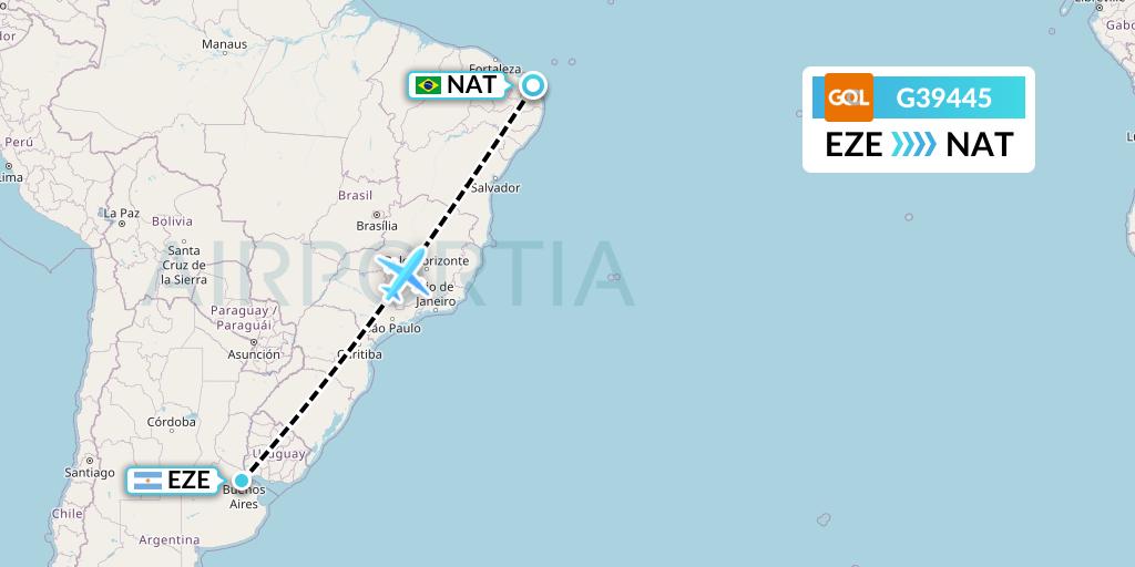 G39445 GOL Transportes Aeros Flight Map: Buenos Aires to Natal