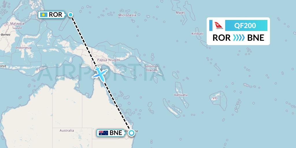 QF200 Qantas Flight Map: Airai to Brisbane