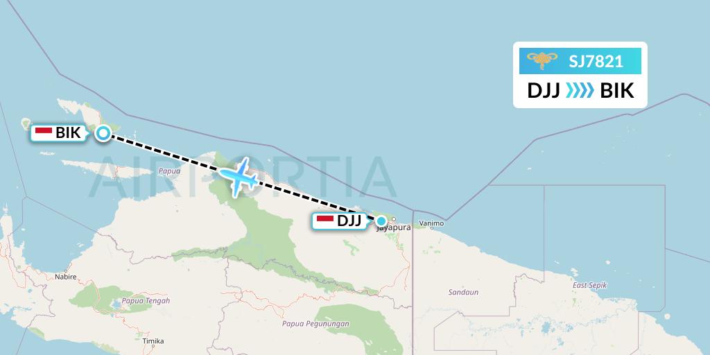 SJ7821 Sriwijaya Air Flight Map: Jayapura to Biak