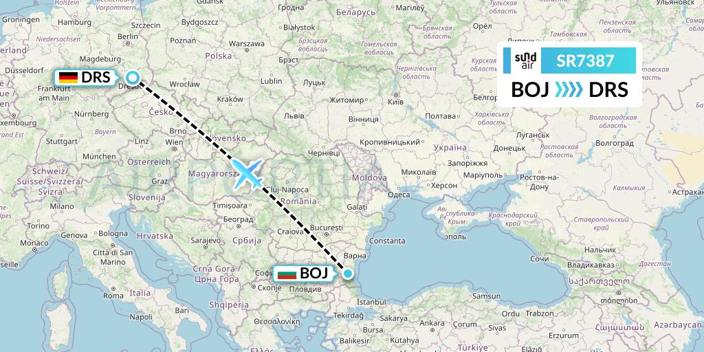 SR7387 SundAir Flight Map: Burgas to Dresden