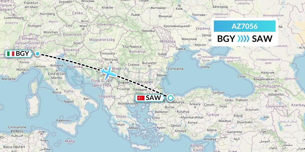 AZ7056 ITA Airways Flight Map: Milan to Istanbul
