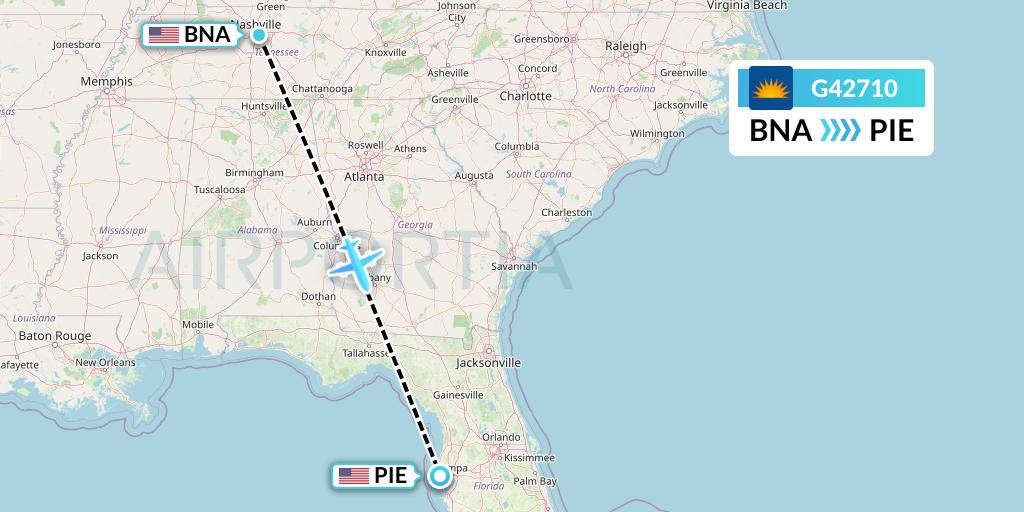 G42710 Allegiant Air Flight Map: Nashville to St. Petersburg
