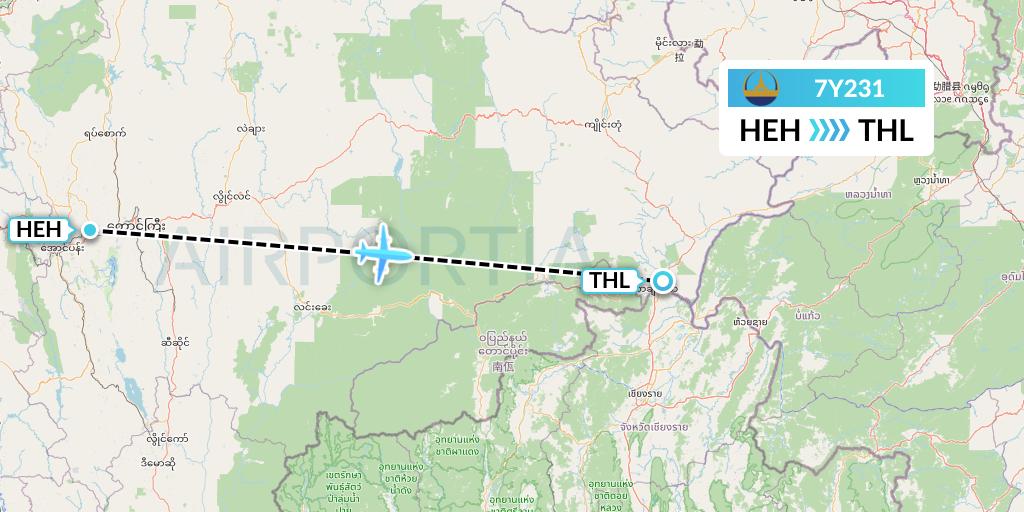 7Y231 Mann Yadanarpon Airlines Flight Map: Heho to Tachilek