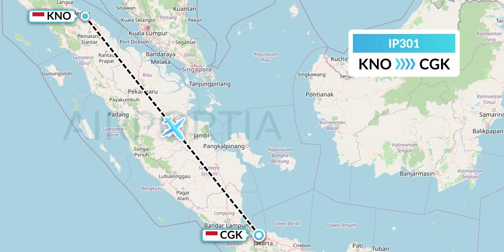 IP301 Pelita Air Service Flight Map: Medan to Jakarta