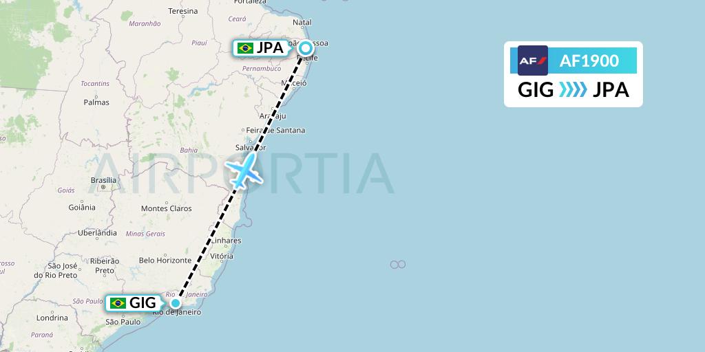 AF1900 Air France Flight Map: Rio de Janeiro to Joao Pessoa