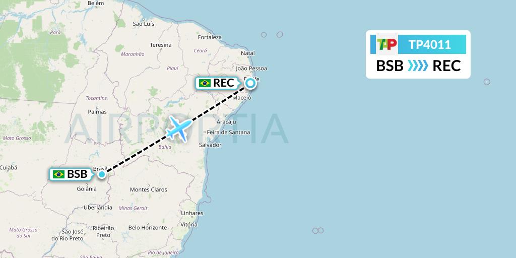 TP4011 TAP Portugal Flight Map: Brasilia to Recife