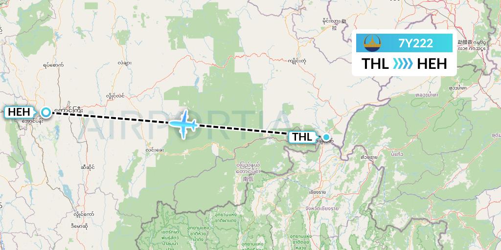 7Y222 Mann Yadanarpon Airlines Flight Map: Tachilek to Heho