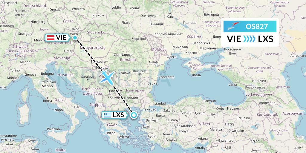 OS827 Austrian Airlines Flight Map: Vienna to Lemnos