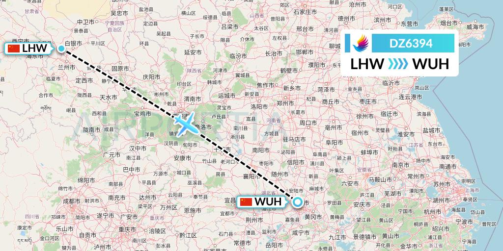 DZ6394 Donghai Airlines Flight Map: Lanzhou to Wuhan