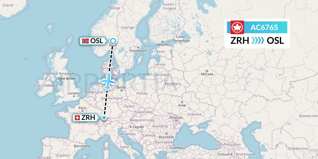 AC6765 Air Canada Flight Map: Zurich to Oslo