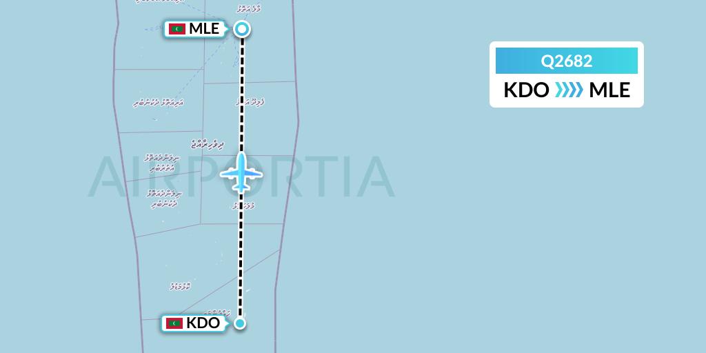 Q2682 Maldivian Flight Map: Kadhdhoo Island to Male