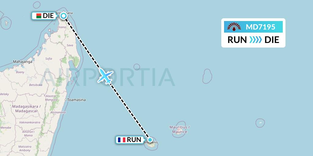 MD7195 Air Madagascar Flight Map: Saint-Denis to Madagascar