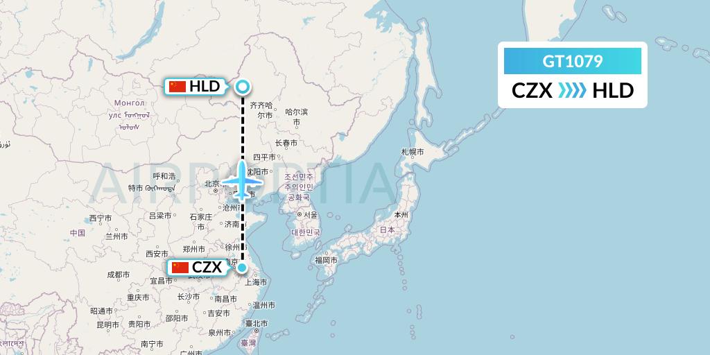 GT1079 Air Guilin Flight Map: Changzhou to Hailar