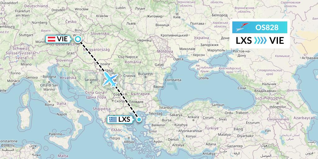 OS828 Austrian Airlines Flight Map: Lemnos to Vienna